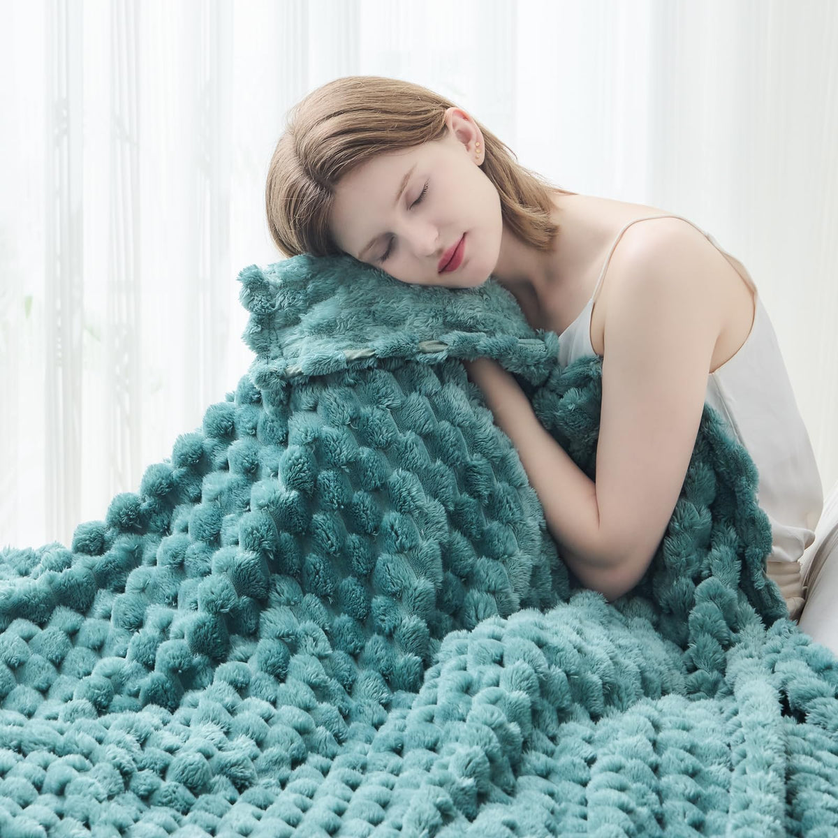 NEWCOSPLAY Fleece Ribbed Cozy Throw Blanket for Couch, Pink, 50"x60"