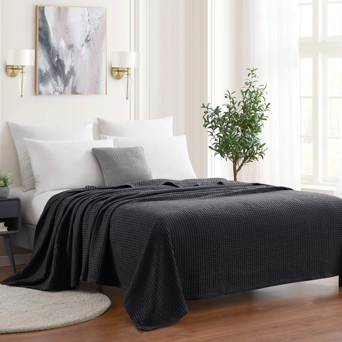 Sweet Home Collection 100% Fine Cotton Luxurious Basket Weave Blanket, Ivory Full/Queen(Pack of 1)