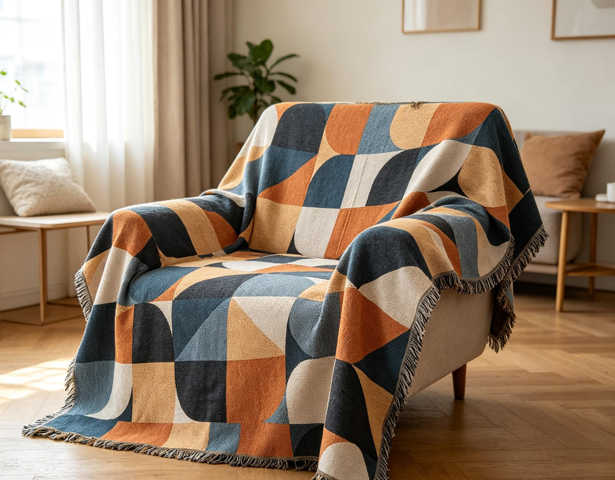 Luxlovery Aztec Sofa Throw Blankets Blue Ethnic Woven Boho Dusty Blue Color Bohemian Woven Throw Blanket for Couch Aztec Bed Throws Oversized Chair Sofa Cover with Tassels(63"x102")