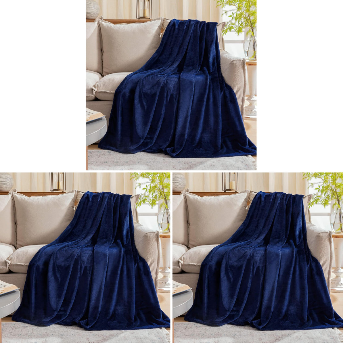 Fleece Plush Throw Blanket Navy Blue 50"x60"for Couch Fuzzy Cozy Flannel