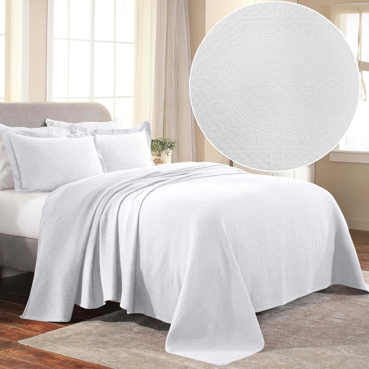 SUPERIOR Cotton Bedspread Jacquard Woven Matelasse Bedding, Full, Charcoal