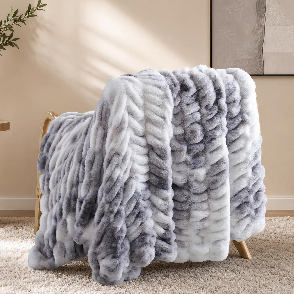 Smoofy Blush Pink Fluffy Blanket for Couch - Luxury Faux Rabbit Fur 50"x60"