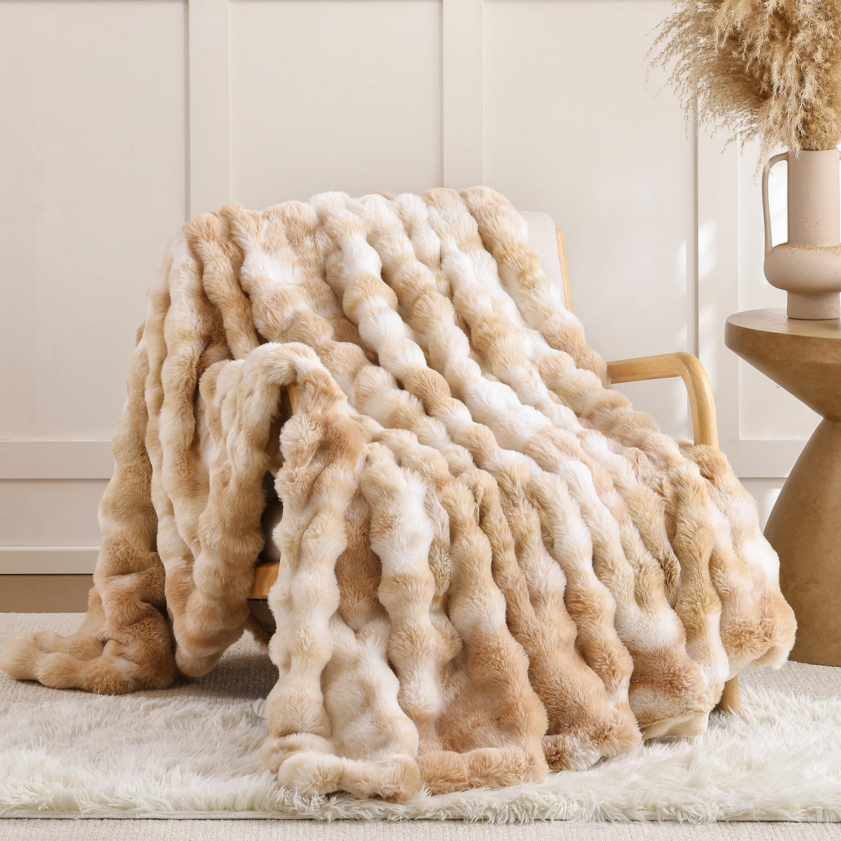Smoofy Faux Rabbit Fur Throw for Couch - Rainbow Bubble Blanket 50"x60"