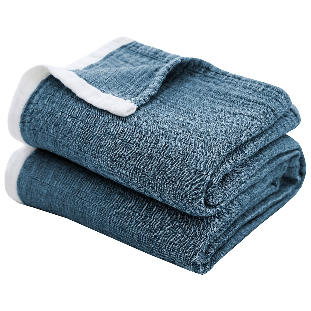 SE SOFTEXLY Muslin Throw Blanket, 4-Layer Dyed Yarn, 50”x60”, Denim Blue