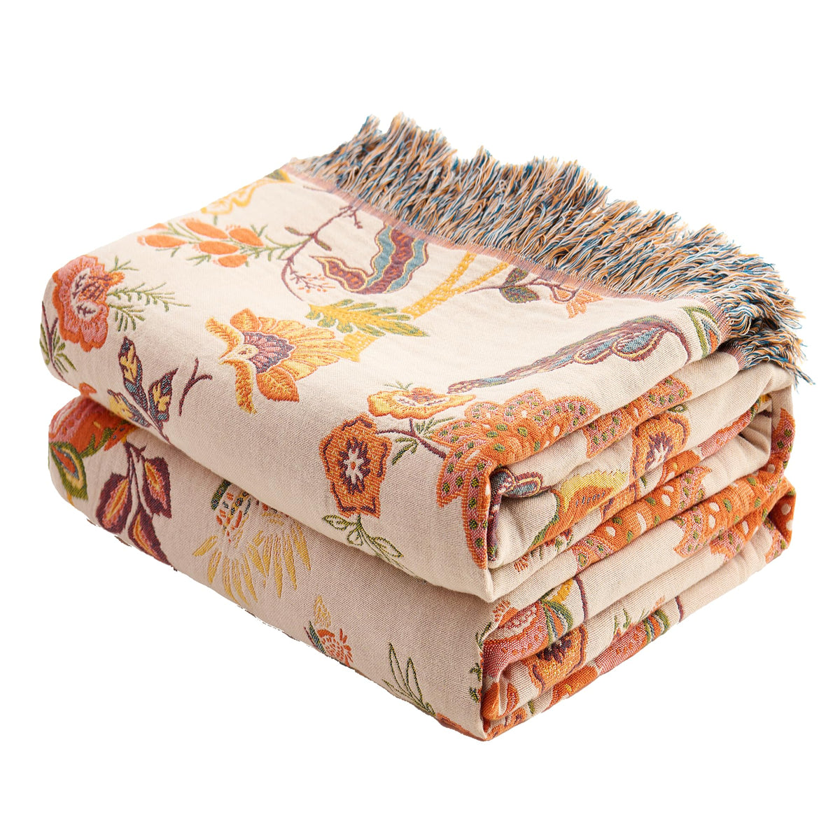 VANJOROY Boho Throw Blanket, 100% Organic Cotton 50x60 for Couch Bed, Beige
