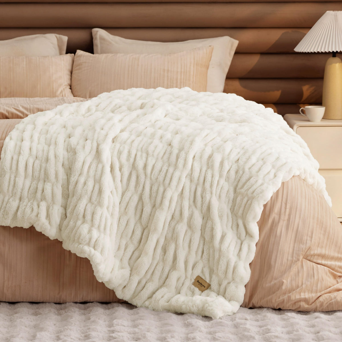 Bedsure Soft Double-Sided Faux Fur Throw Blanket, Light Brown, 50"x60"