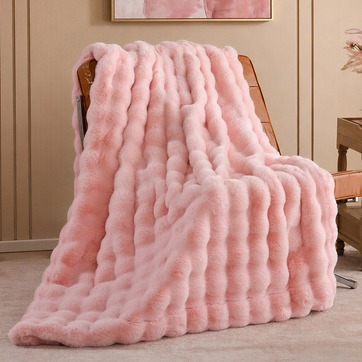 Smoofy Faux Rabbit Fur Throw for Couch - Rainbow Bubble Blanket 50"x60"