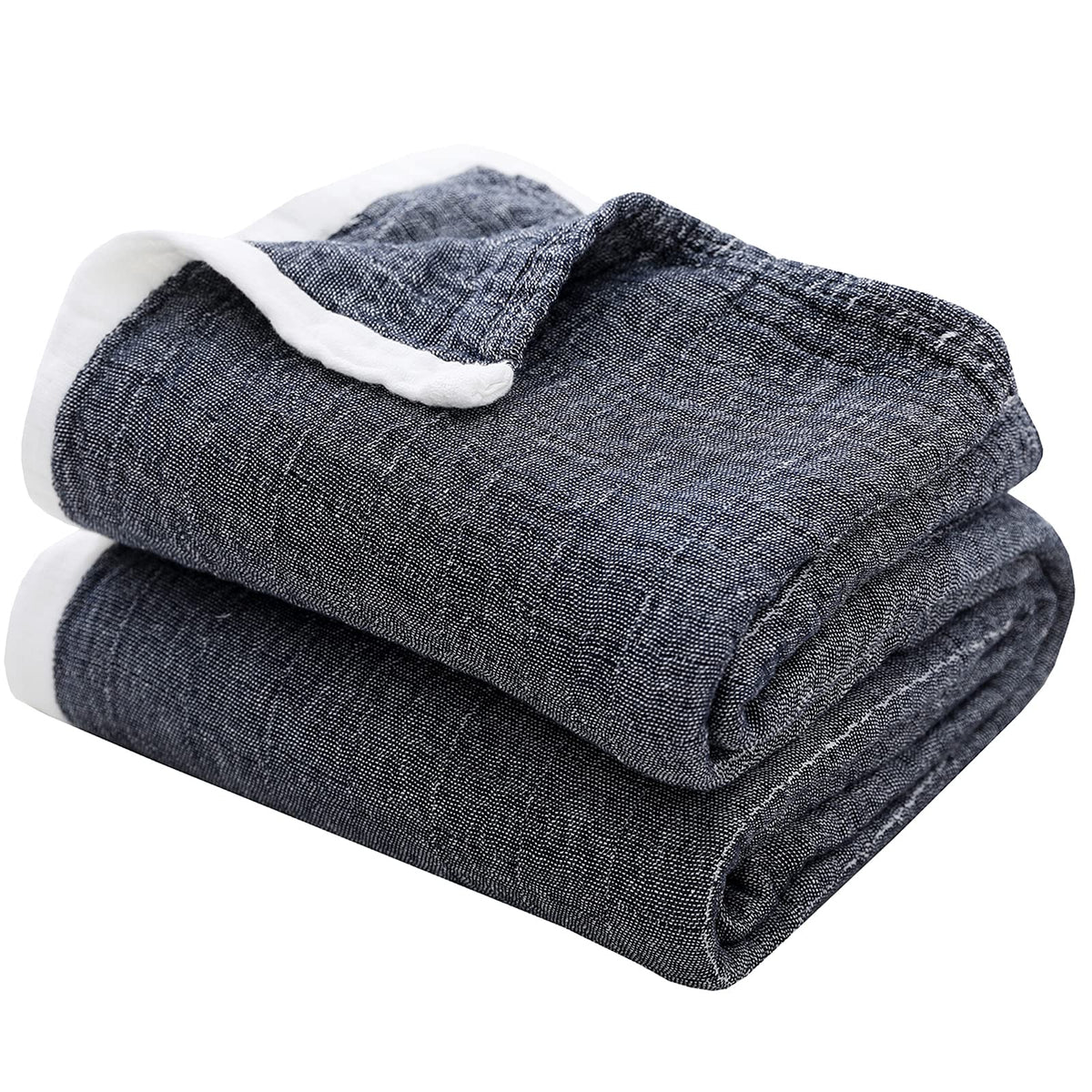 SE SOFTEXLY Muslin Throw Blanket, 4-Layer Dyed Yarn, 50”x60”, Denim Blue