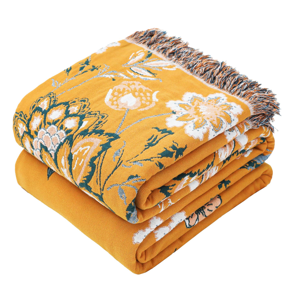VANJOROY Boho Throw Blanket, 100% Organic Cotton 50x60 for Couch Bed, Beige