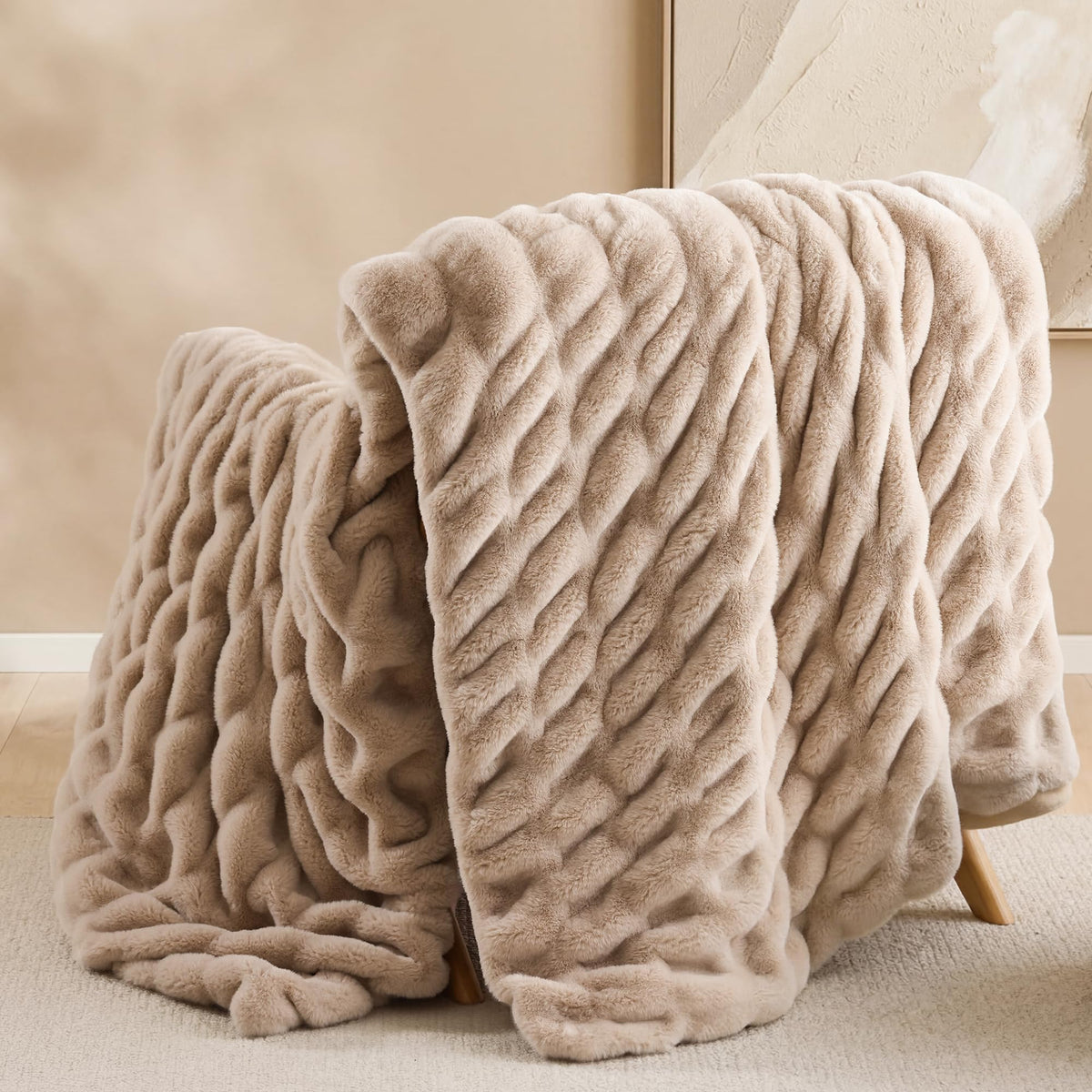 Smoofy Blush Pink Fluffy Blanket for Couch - Luxury Faux Rabbit Fur 50"x60"