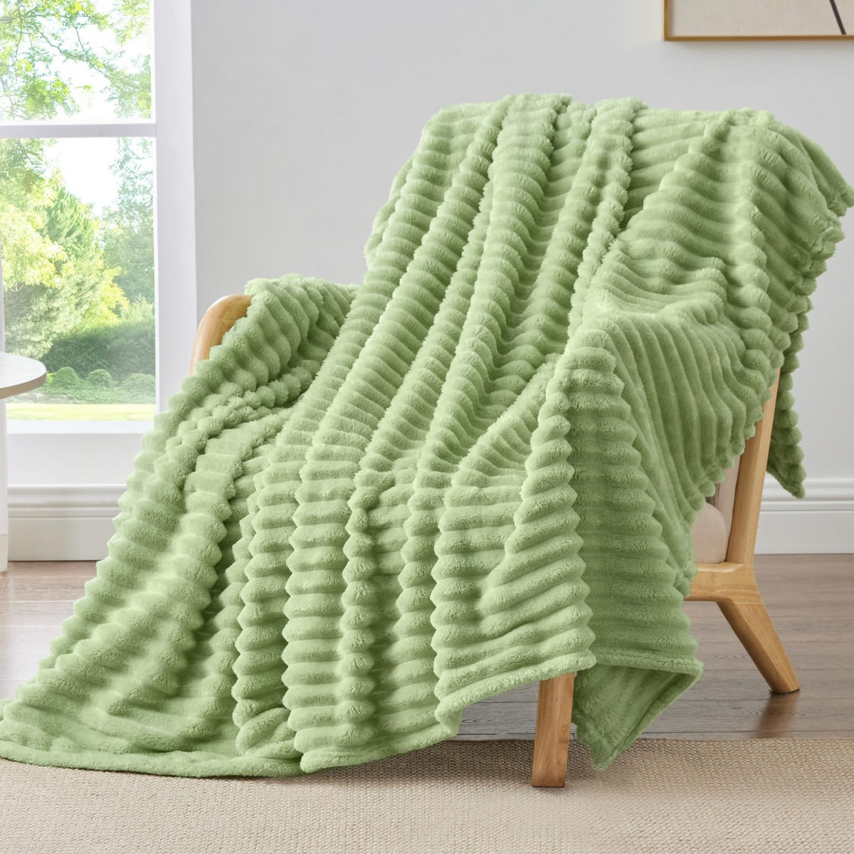 BEDELITE Ribbed Fleece Throw Blanket for Couch, Cream, 50"x60"