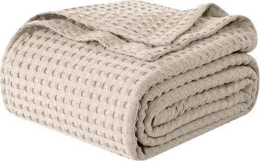 Elegant Comfort Premium 100% Cotton Waffle Blanket - Lightweight Breathable Waffle Weave Bed Blanket - Soft and Warm All Season Blanket for Couch, Sofa and Bed, King Size 90x108 Inches, Linen