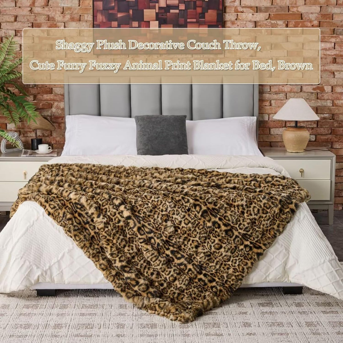 760GSM Faux Rabbit Faux Fur Throw Blanket,Super Thick Warm Bubble Blanket Throw,Fuzzy Luxury Plush Decorative Blanket for Couch Bed Sofa(Leopard Brown,50''x 60'')