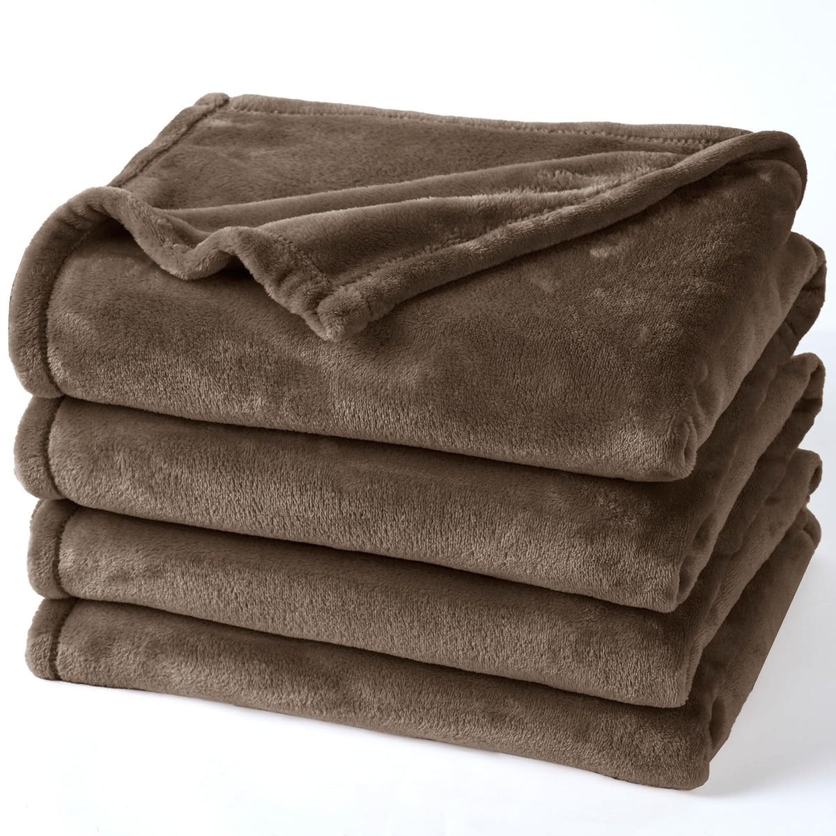 PHF Fleece Blanket Queen Size 90x90-300GSM Lightweight Airy Warmth, Khaki