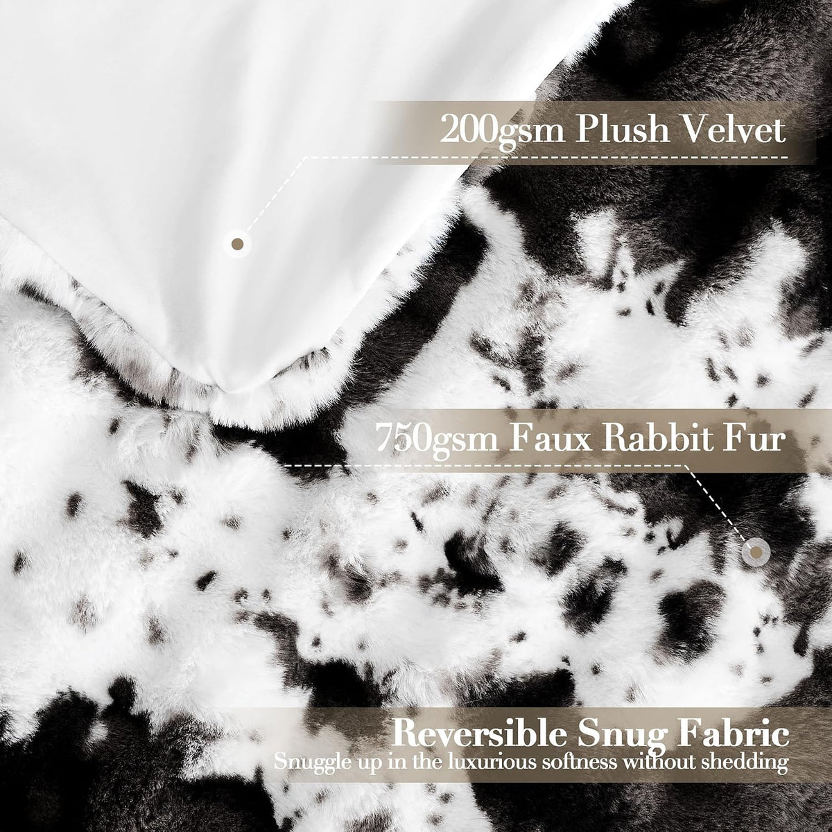 VFROO Ultra Plush Bubble Faux Rabbit Fur Blanket – 950GSM Thick Fluffy Throw Blanket for Bed, Couch, Sofa, Home Decor or Mothers Day Birthday Gifts for Women, 50" × 60", Black Cow