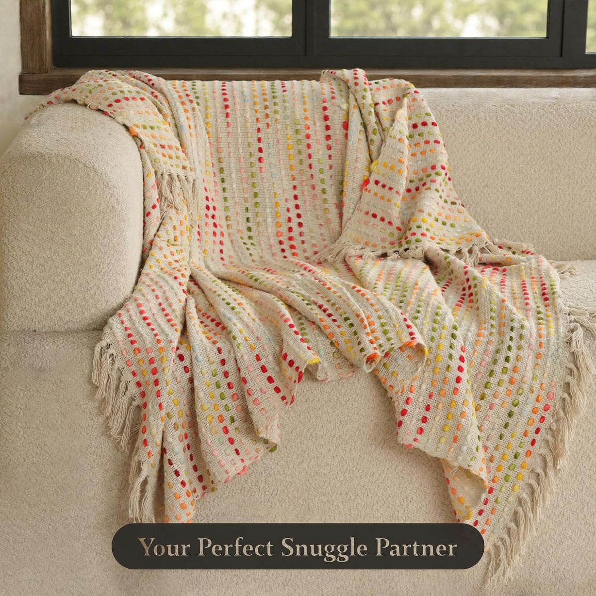 THE ART BOX Handwoven Cotton Throw, Turkish Blanket, Multi Color, 74x55 Set