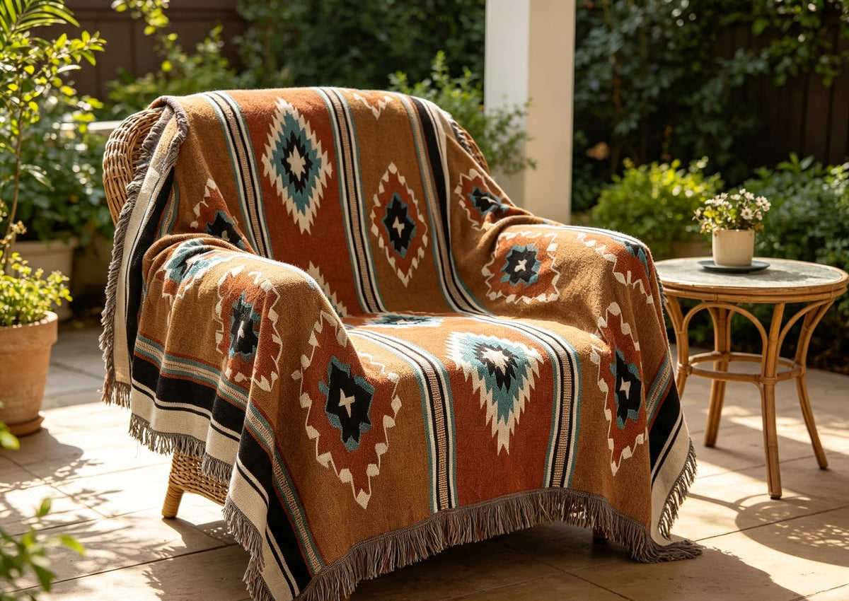 Luxlovery Aztec Sofa Throw Blankets Blue Ethnic Woven Boho Dusty Blue Color Bohemian Woven Throw Blanket for Couch Aztec Bed Throws Oversized Chair Sofa Cover with Tassels(63"x102")