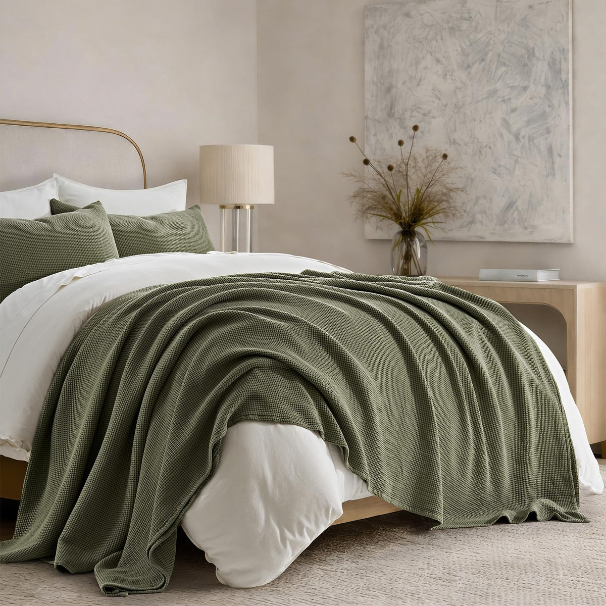 EverGrace 100% Cotton Waffle Bed Blanket, King Size, Birch