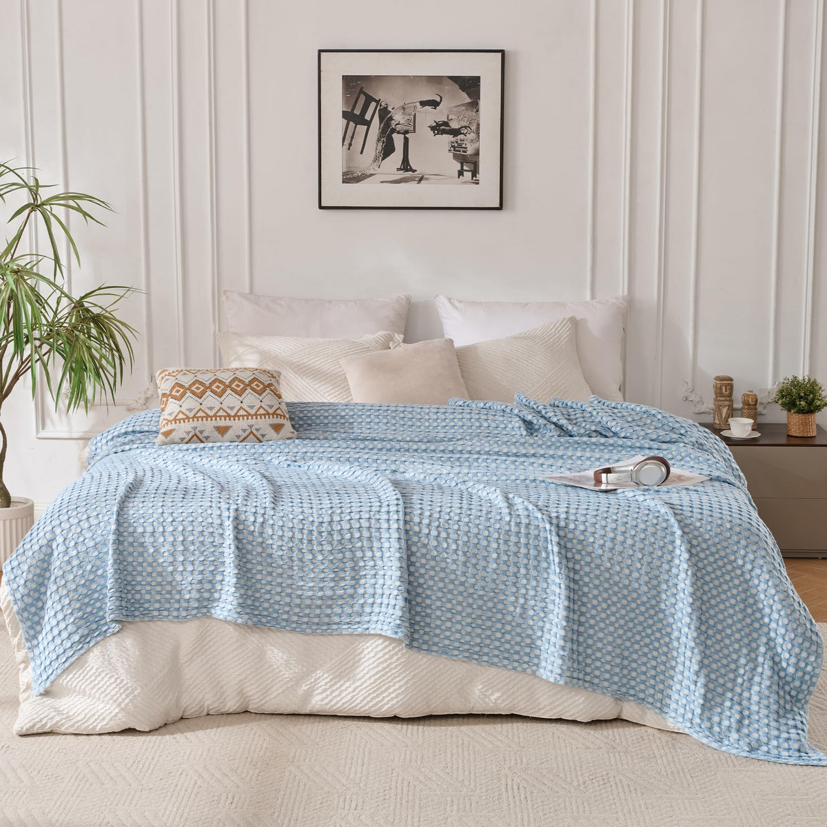 Light Waffle Weave Blanket 45x60, Small Breathable Blanket Throw for Couch