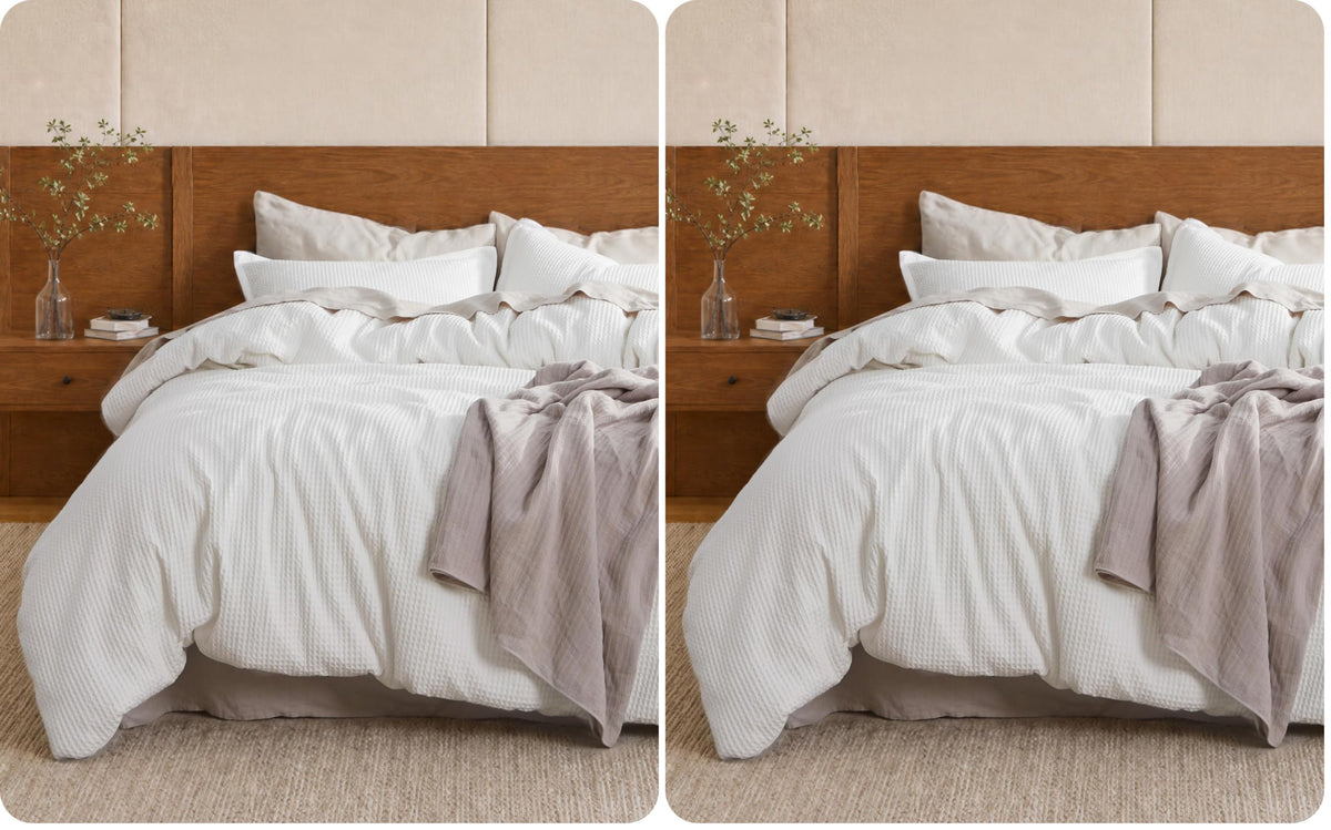 Bedsure PureWoven 3 Pieces 100% Cotton Waffle Duvet Cover Set, Queen, Linen