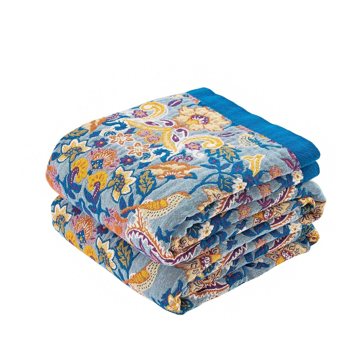 XIBLC Boho Throw Blanket, Blue Lightweight Blankets for Summer, 100% Cotton Bohemian Decorative Throw Blanket, 50"x60" Reversible Muslin Breathable Woven Farmhouse Blankets Quilt,