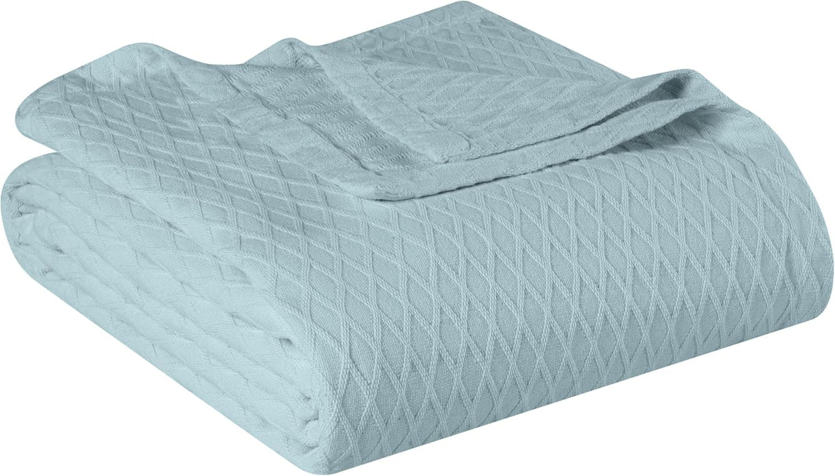 SUPERIOR Cotton Blanket, Lightweight, Breathable Bedding, King, Aqua