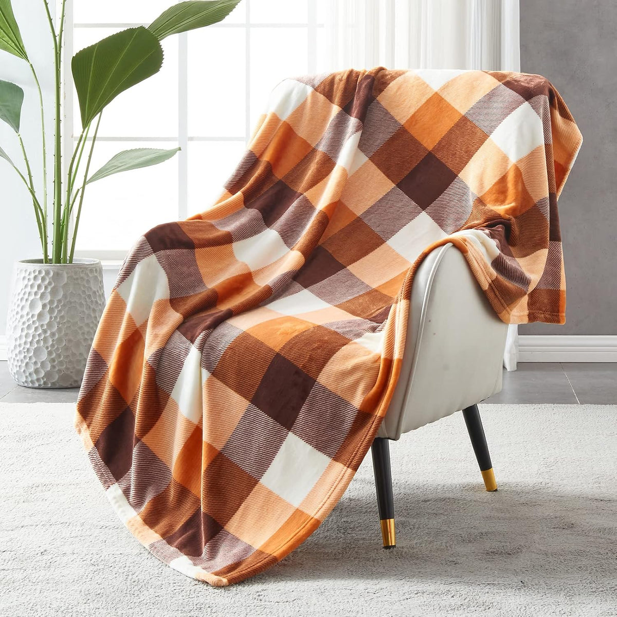 SOCHOW Buffalo Plaid Flannel Fleece Throw Blanket 50 x 60 Inches, Orange