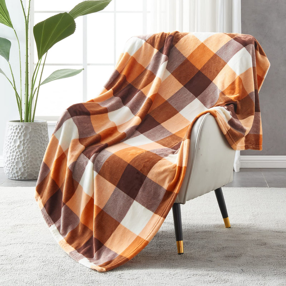 SOCHOW Buffalo Plaid Flannel Fleece Throw Blanket 50 x 60 Inches, Orange