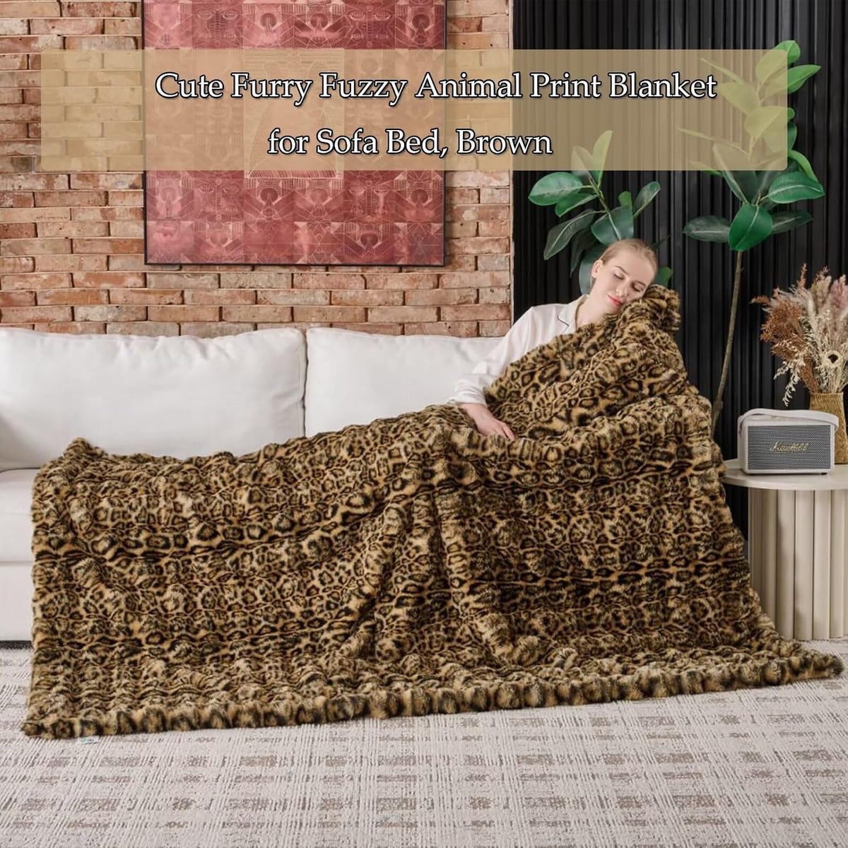 760GSM Faux Rabbit Faux Fur Throw Blanket,Super Thick Warm Bubble Blanket Throw,Fuzzy Luxury Plush Decorative Blanket for Couch Bed Sofa(Leopard Brown,50''x 60'')