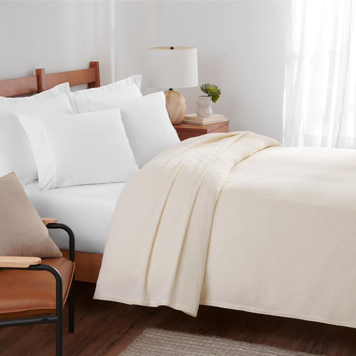 Arkwright Basket Weave Twin Blanket - 100% Ringspun Cotton All Season Blankets, Luxury Hotel Quality, Soft on Skin, Breathable, 300 GSM for Bed, Sofa, and Chair, 68 X 90 in, Beige