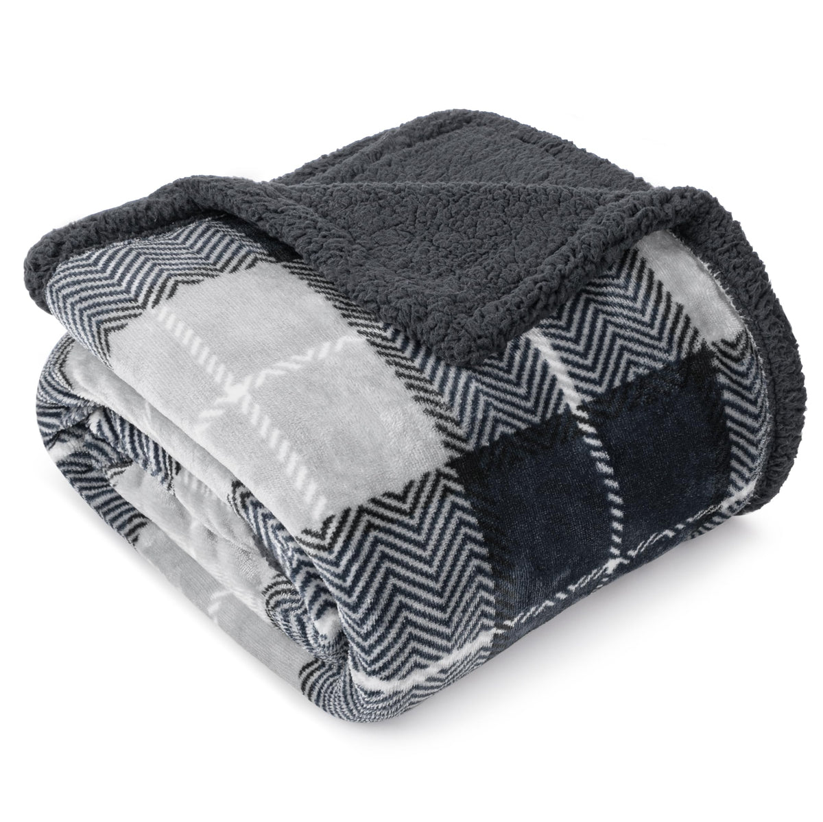PAVILIA Twin Plaid Sherpa Throw Blanket for Couch Sofa Bed, Taupe, 60x80