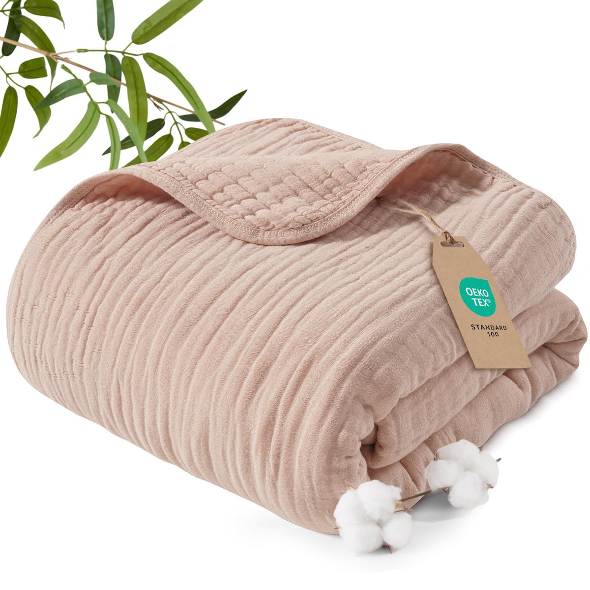 PHF Cooling Muslin Blanket King Size 104"x80", 6-Layer Lightweight Gauze Blanket Made from 35% Rayon Derived from Bamboo & 65% Cotton, Breathable & Ultra Soft Cozy for Hot Sleepers, Cream White