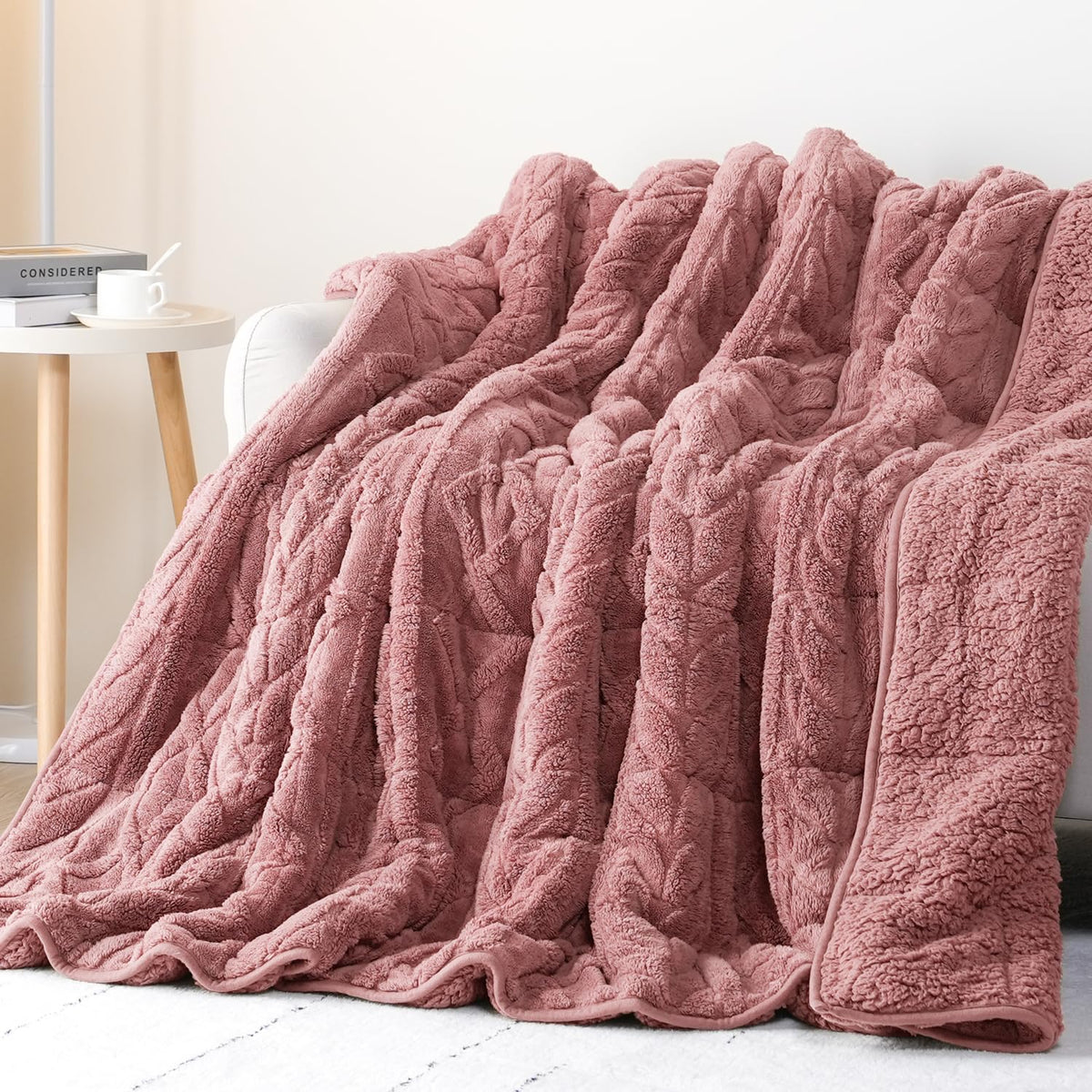 Cottonblue Pink Weighted Blanket Queen Size 15lbs for Adults 60x80in Soft
