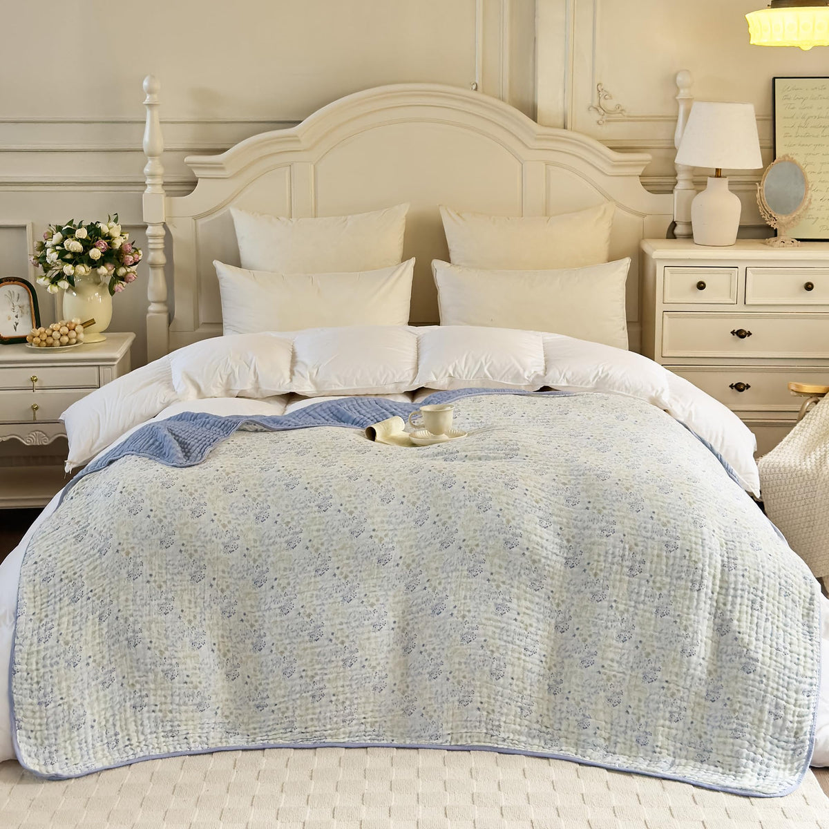 SANACYNA Cotton Muslin Throw Blanket for Adults 6-Layer Gauze Checkerboard
