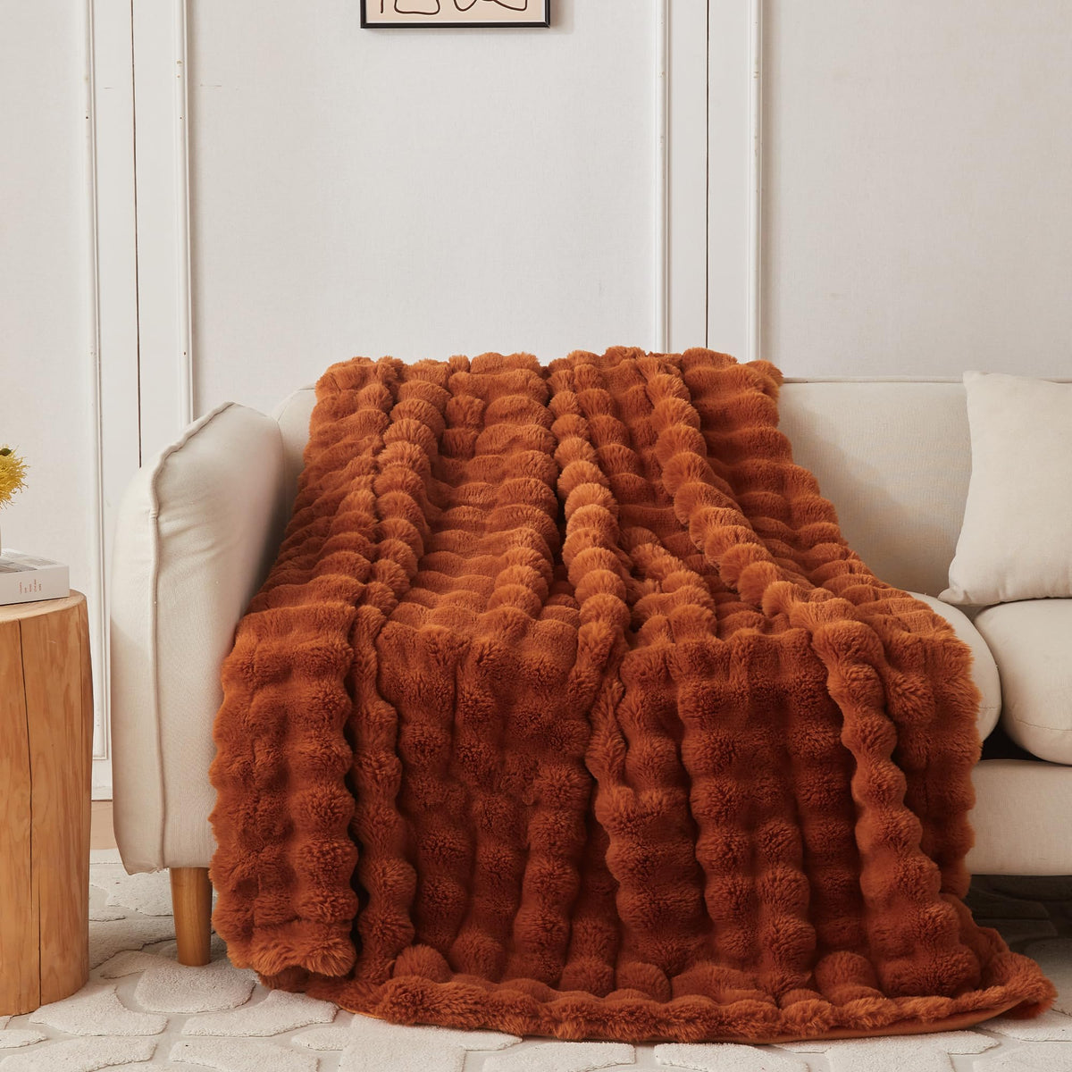 COOVA Soft Bubble Faux Fur Throw Blanket, 50"x60", Tie-dye Brown