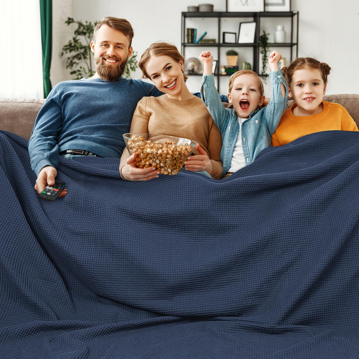 PHF 100% Cotton Waffle Blanket Lightweight Breathable, Queen Linen/Stone