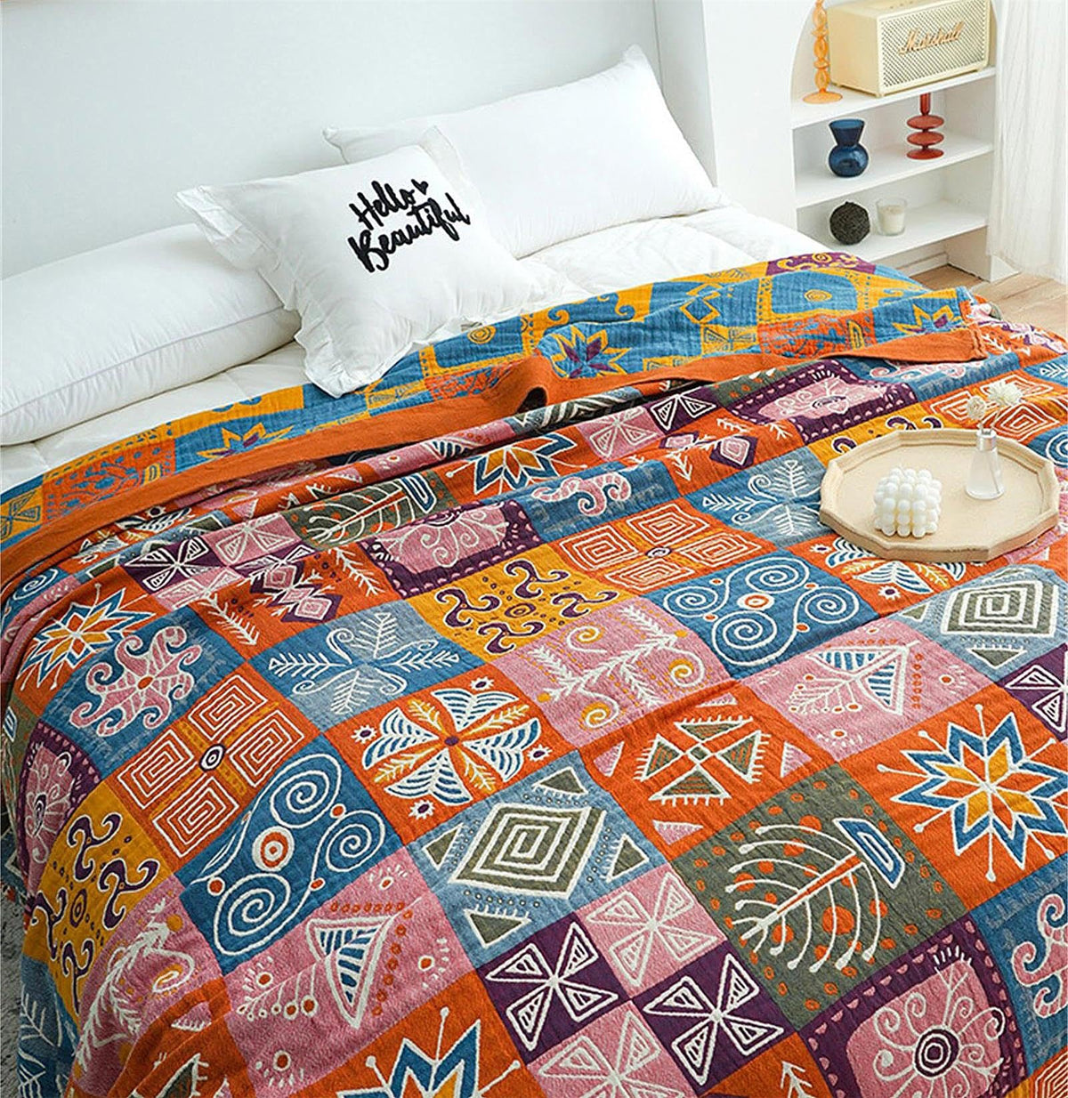 MSGKV Boho Fall Throw Blanket 60"x80" 100% Cotton Throw for Couch & Bed