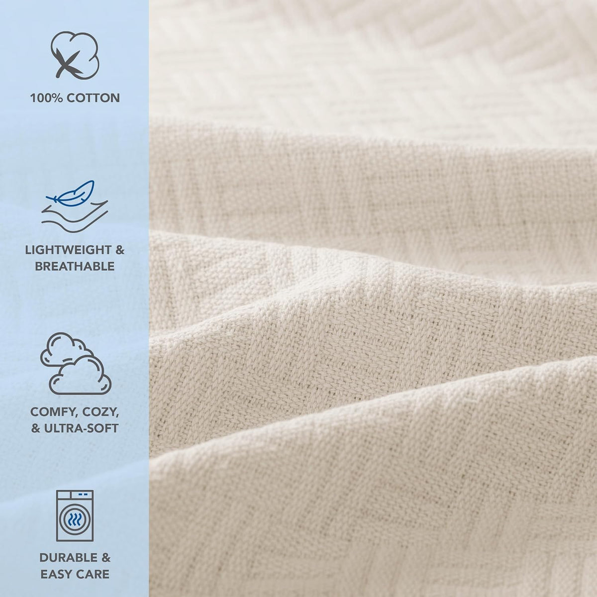 Arkwright Basket Weave Twin Blanket - 100% Ringspun Cotton All Season Blankets, Luxury Hotel Quality, Soft on Skin, Breathable, 300 GSM for Bed, Sofa, and Chair, 68 X 90 in, Beige