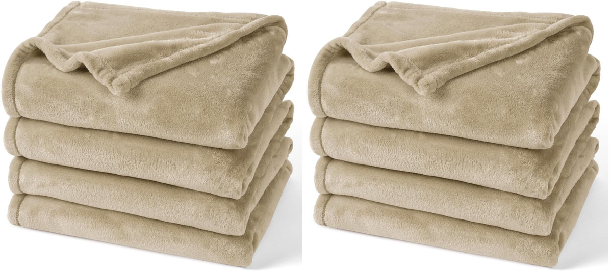 PHF Fleece Blanket Queen Size 90x90-300GSM Lightweight Airy Warmth, Khaki