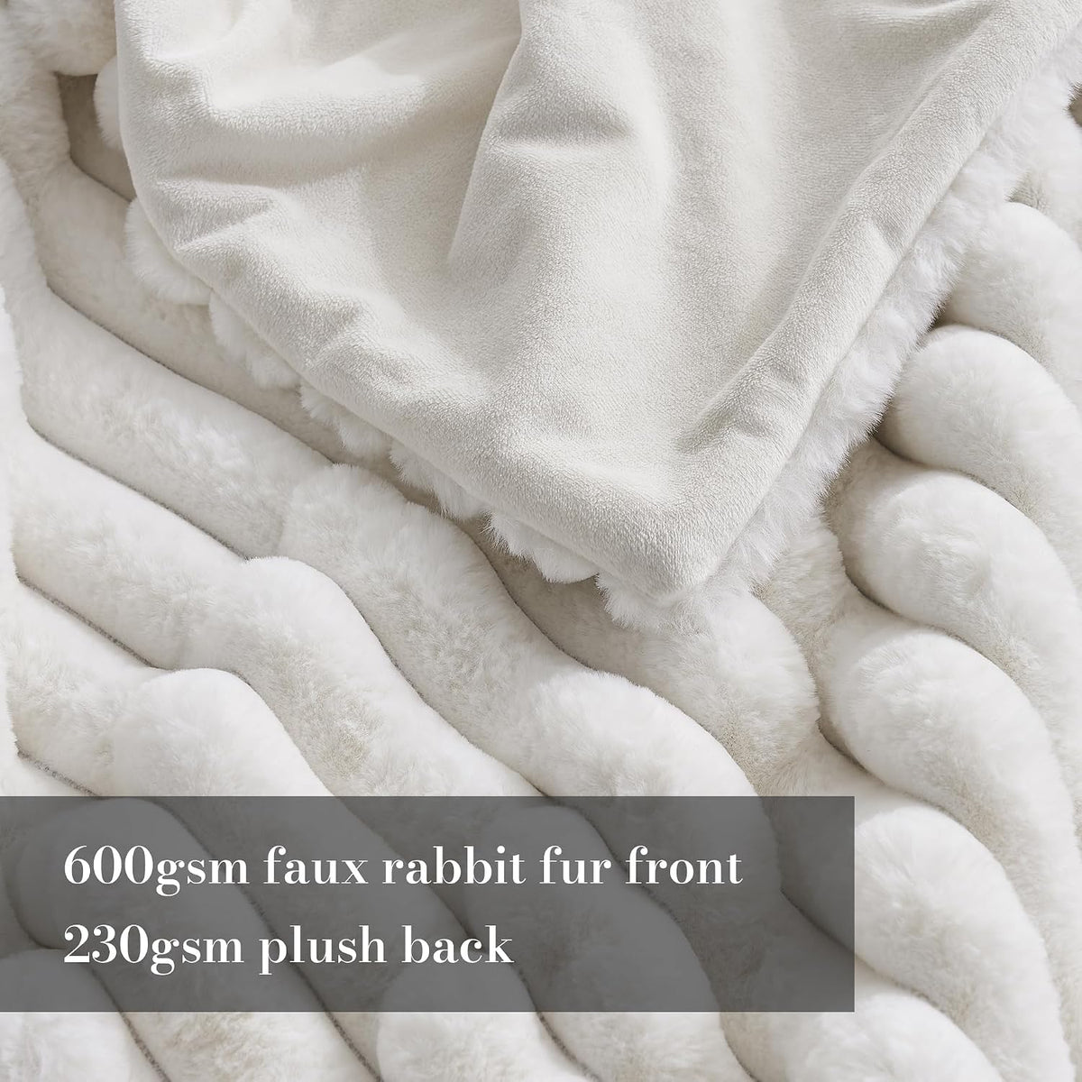 Amélie Home Soft Striped Faux Fur Throw Blanket for Couch, Ivory, 55"x70"