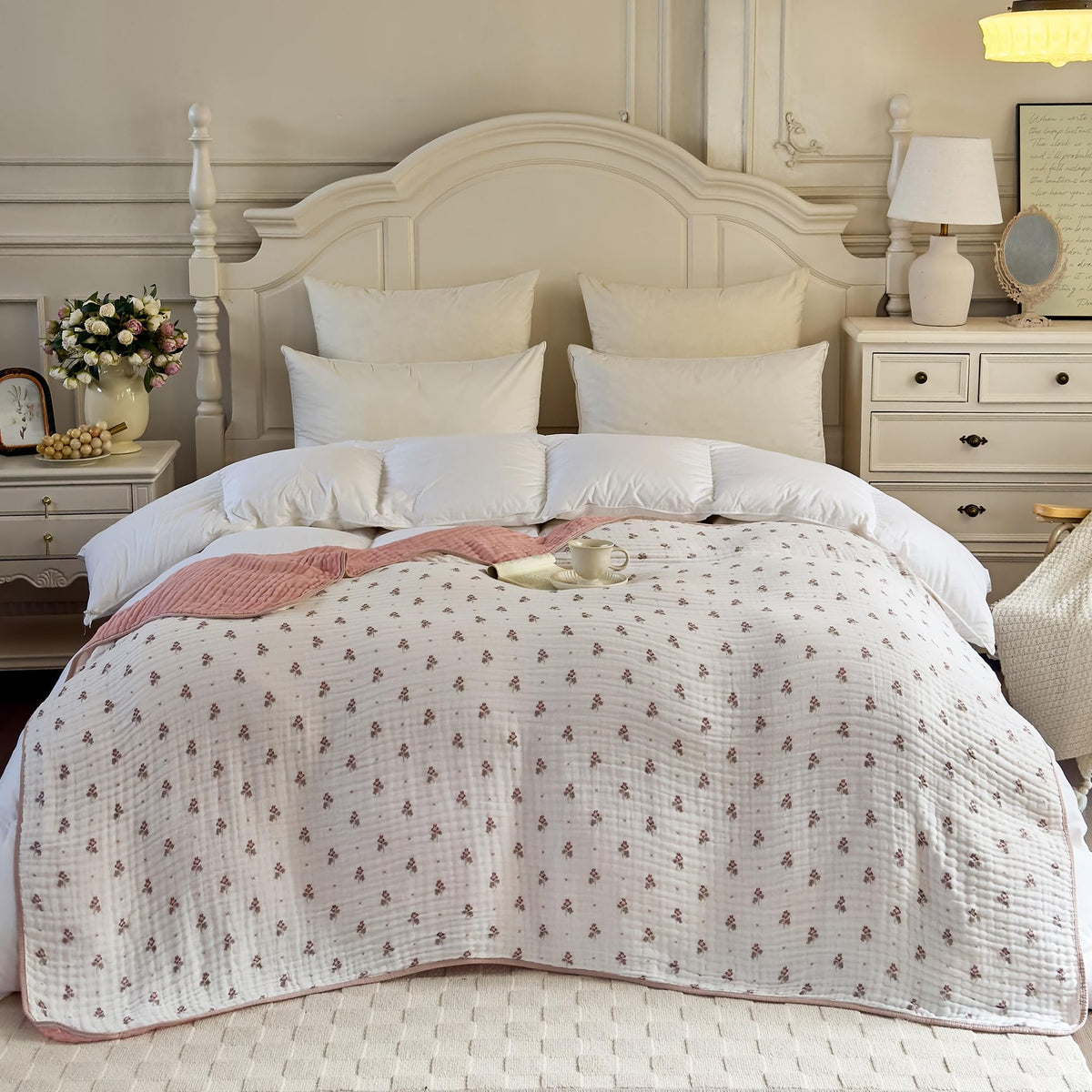 SANACYNA Cotton Muslin Throw Blanket for Adults 6-Layer Gauze Checkerboard