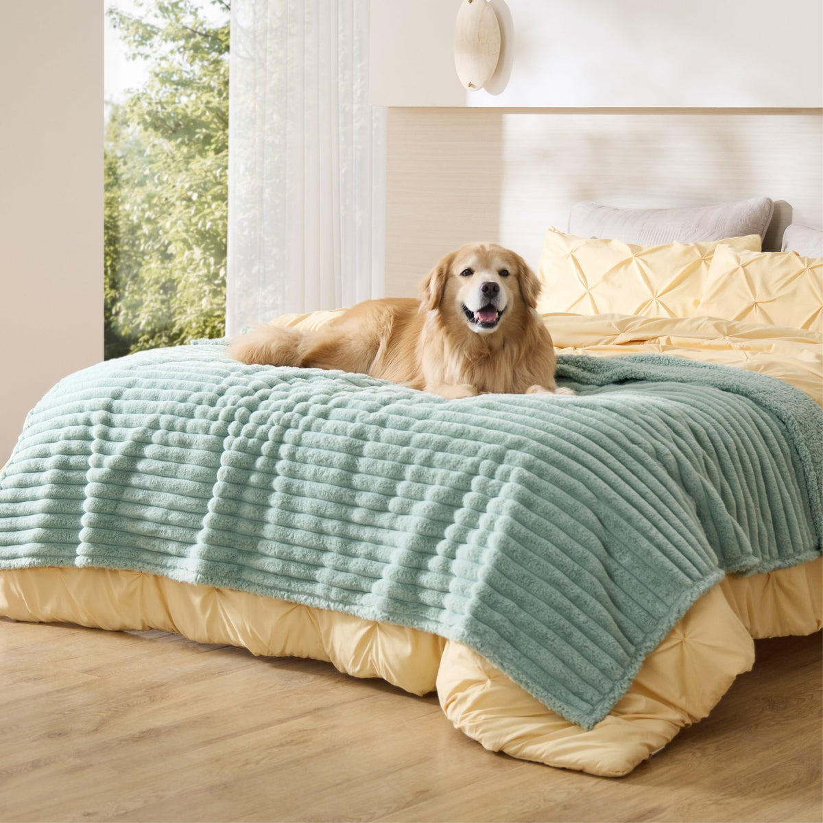 Bedsure ComfyFleece® Waterproof Dog Blankets for Large Dogs,50x60 Cream