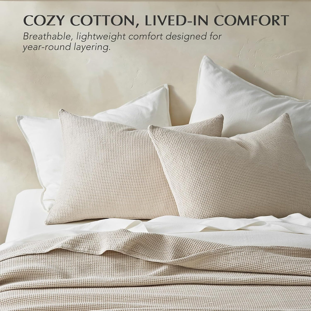 EverGrace 100% Cotton Waffle Bed Blanket, King Size, Birch