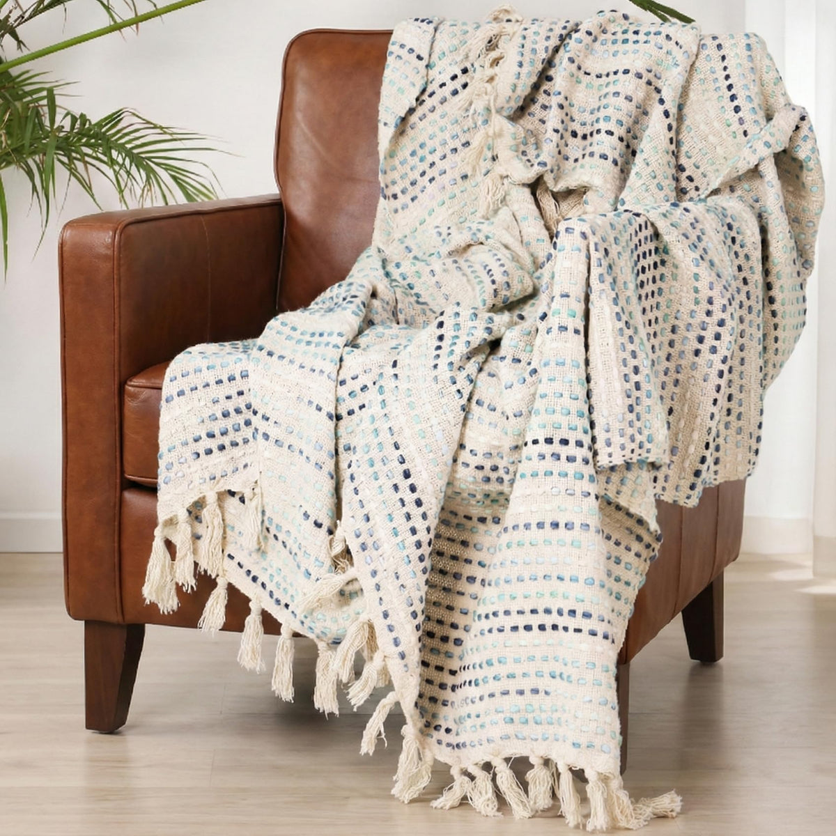 THE ART BOX Handwoven Cotton Throw, Turkish Blanket, Multi Color, 74x55 Set