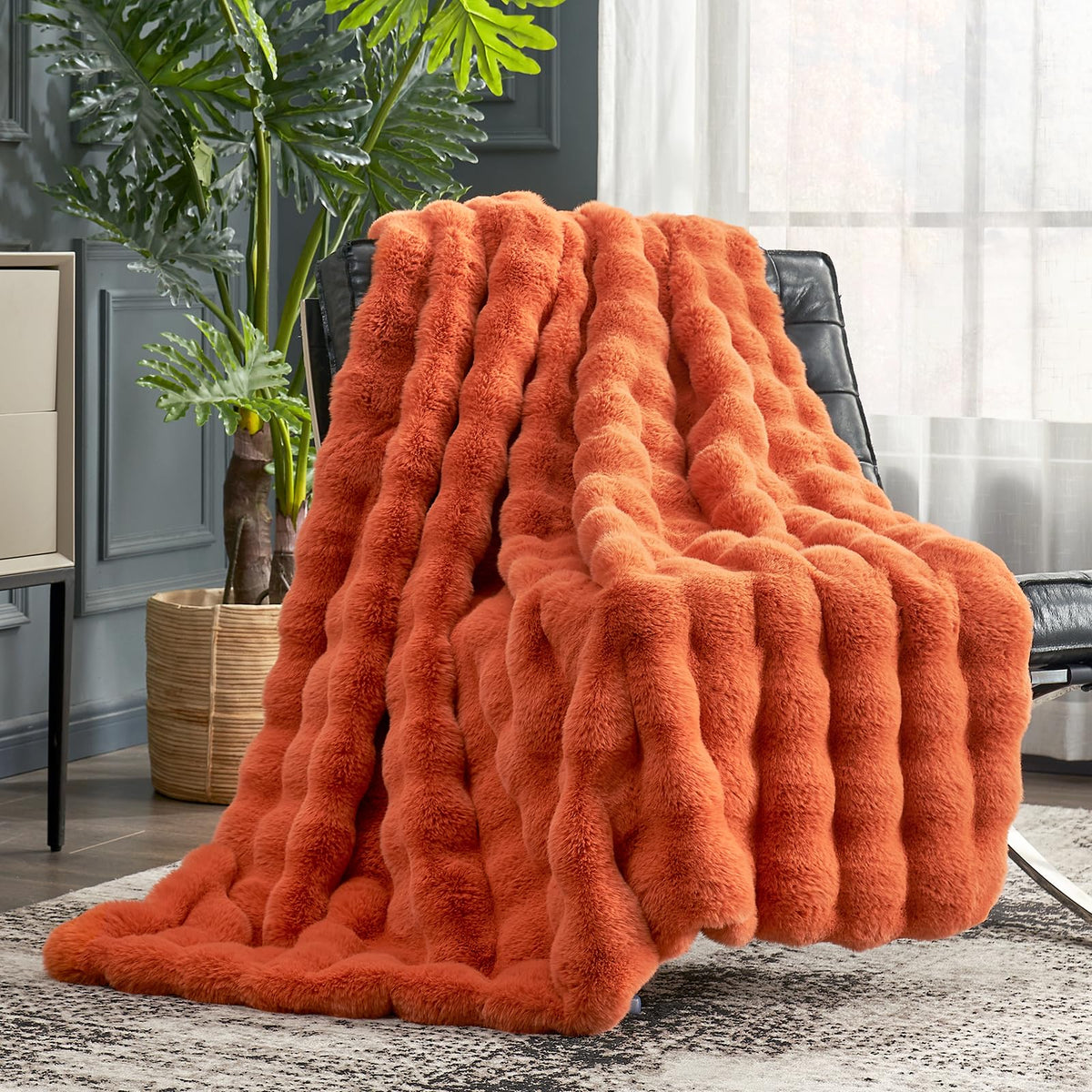 Cozy Bliss Faux Fur Throw Blanket for Couch, Fuzzy Soft Plush Thick Bubble Blanket for Sofa Bedroom Living Room, 50 * 60 Inches Tie-dye Taupe