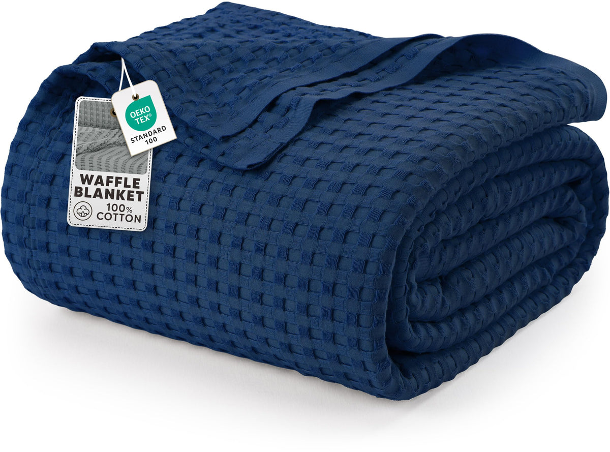 Utopia Bedding 100% Cotton Waffle Blanket Queen Size White, 90x90 Inch