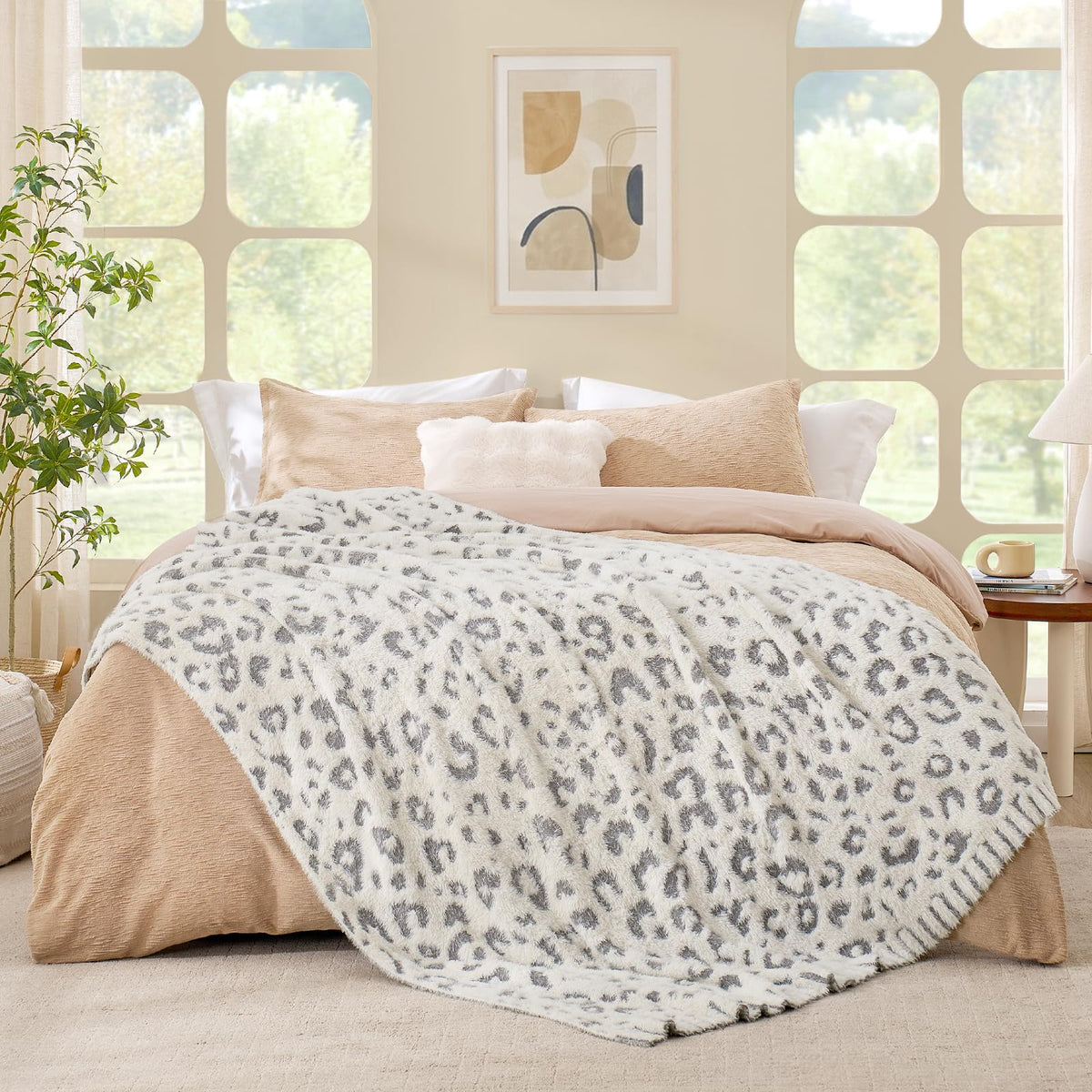 Snuggle Sac Fall Checkered Throw Blanket Faux Fur Microfiber Blankets for Couch,Cozy Soft Warm Blanket for Sofa Bedroom Living Room,Beige Checker,50x60 inches