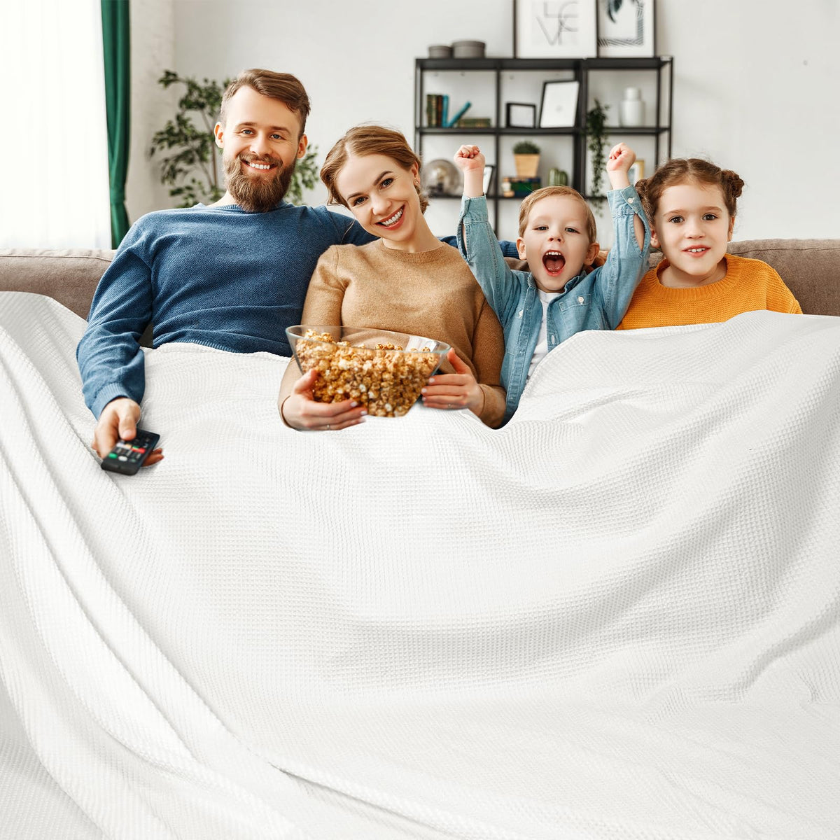 PHF 100% Cotton Waffle Blanket Lightweight Breathable, Queen Linen/Stone