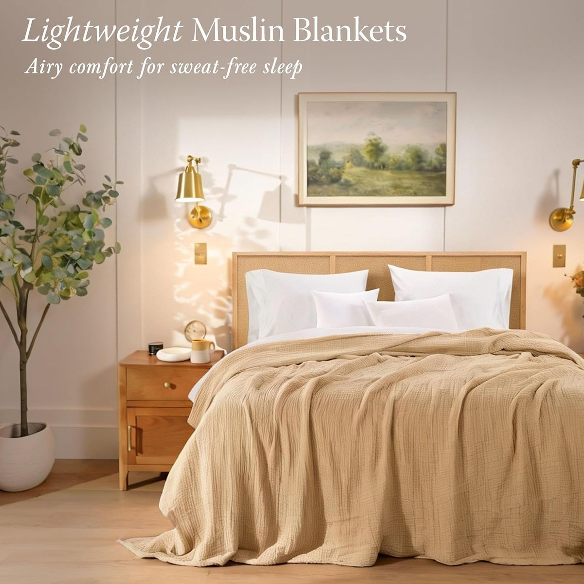 Threadmill Cotton King Blanket, Muslin, Beige, 100% Cotton Gauze Weave
