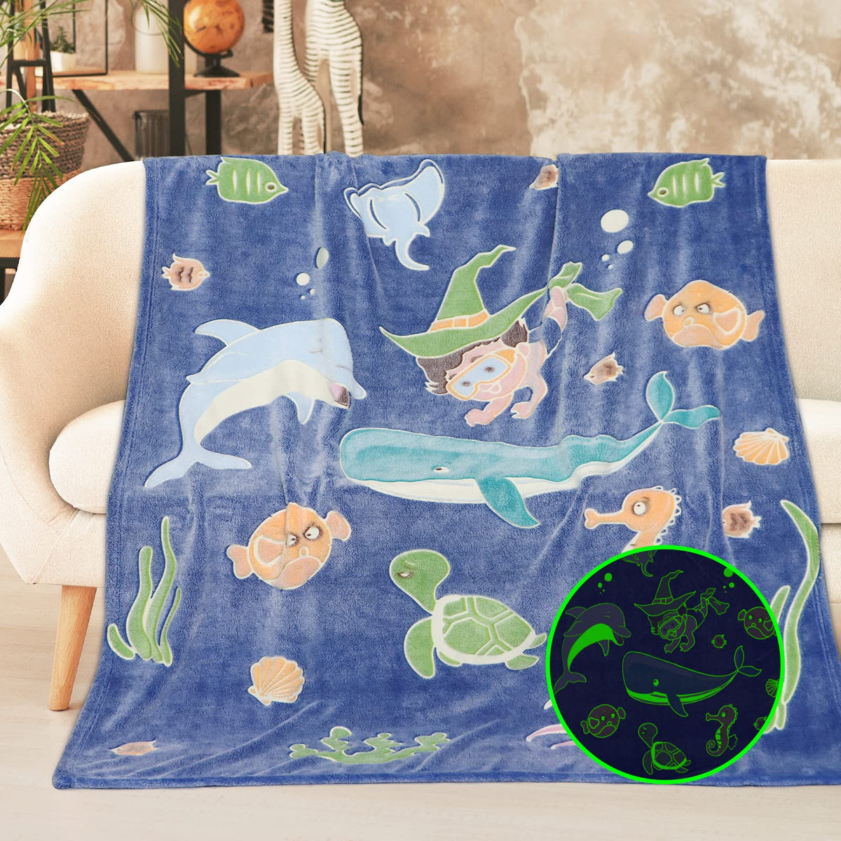 Glow in The Dark Blanket Dinosaur Throw Blanket for Boys Kids Soft Warm Cozy Cute Dino Blanket Unique Dinosaurs Toys Gifts Gray Glowing Dinosaur Room Decor Blankets for Girls Teens 50"x60"